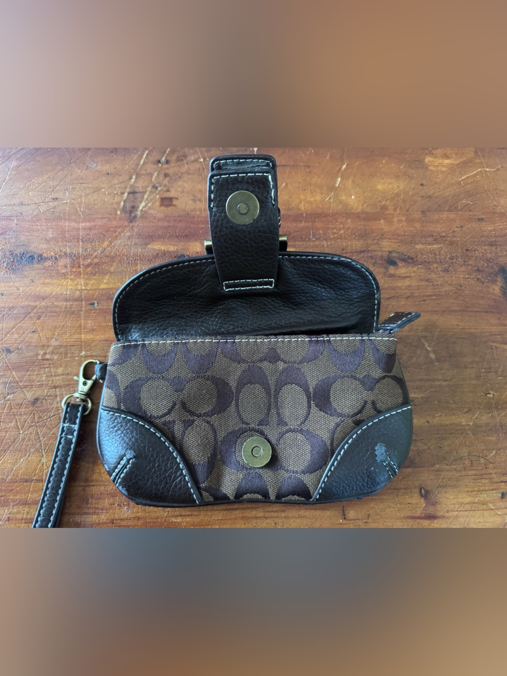 Coach Brown Signature Canvas Wristlet - Picture 3 of 4